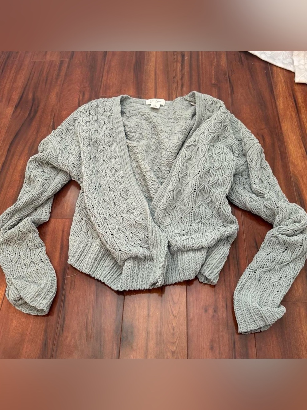 Jessica Simpson Light Gray Cable Knit Open Cardigan